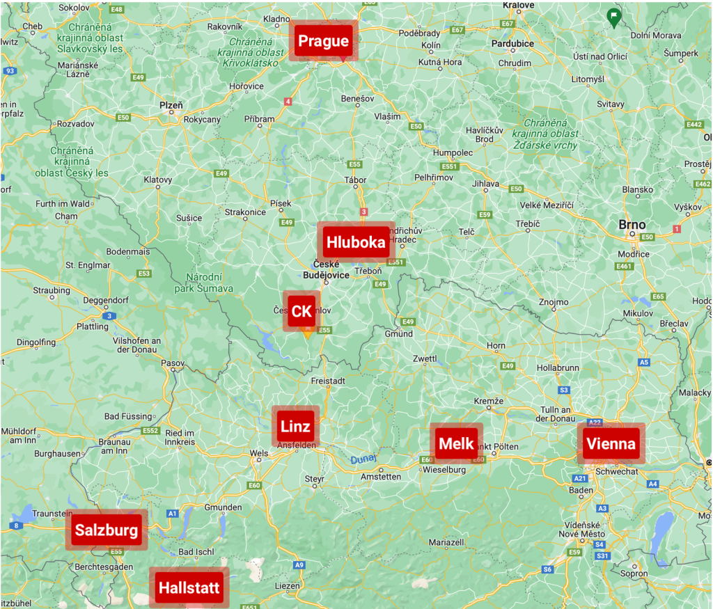 Tour Points: Viennaย - Melk - CK Cesky Krumlov